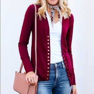 Burgundy Snap Button Cardigan